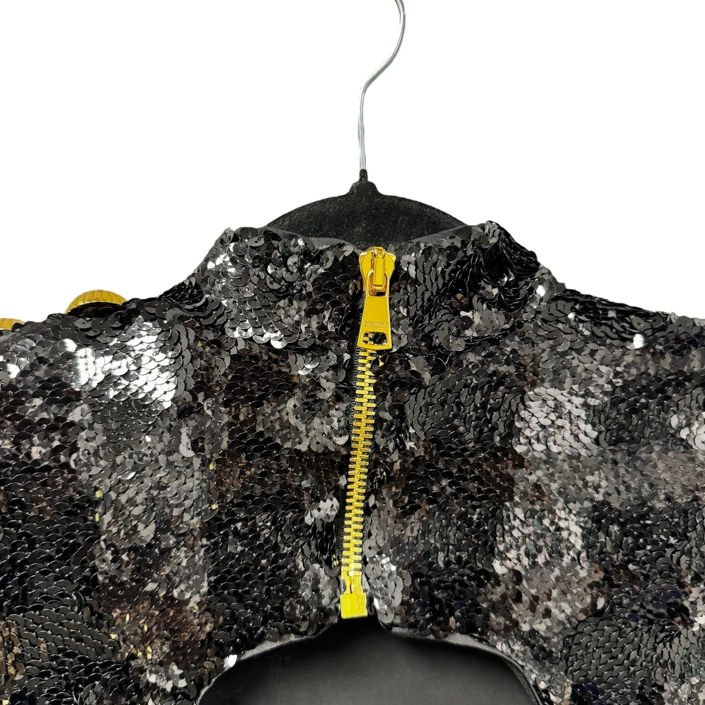 NWT Balmain Black Sequin Gold Button High Collar Fitted Long Maxi Dress Women 36