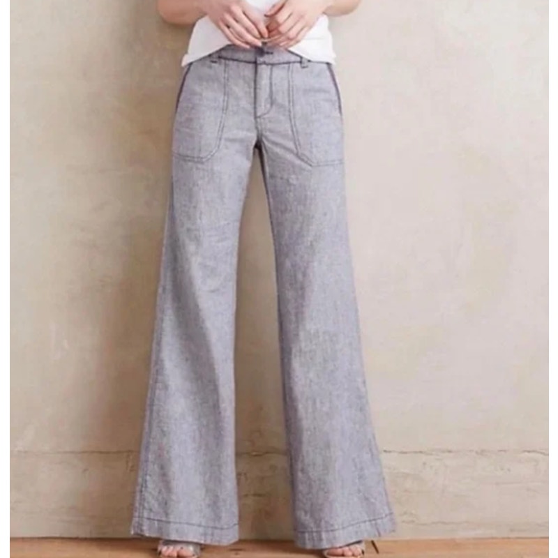 Pilcro and the letterpress Gray Linen Blend Wide Leg Pants Womens Petite 4