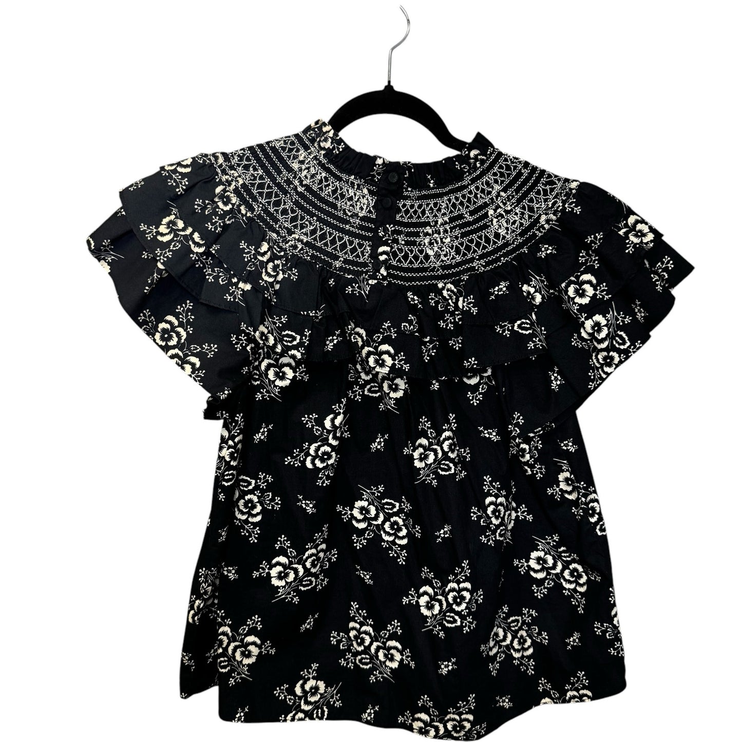 SEA New York Black White Floral Flutter Ruffle Sleeve Alessia Top Womens Medium