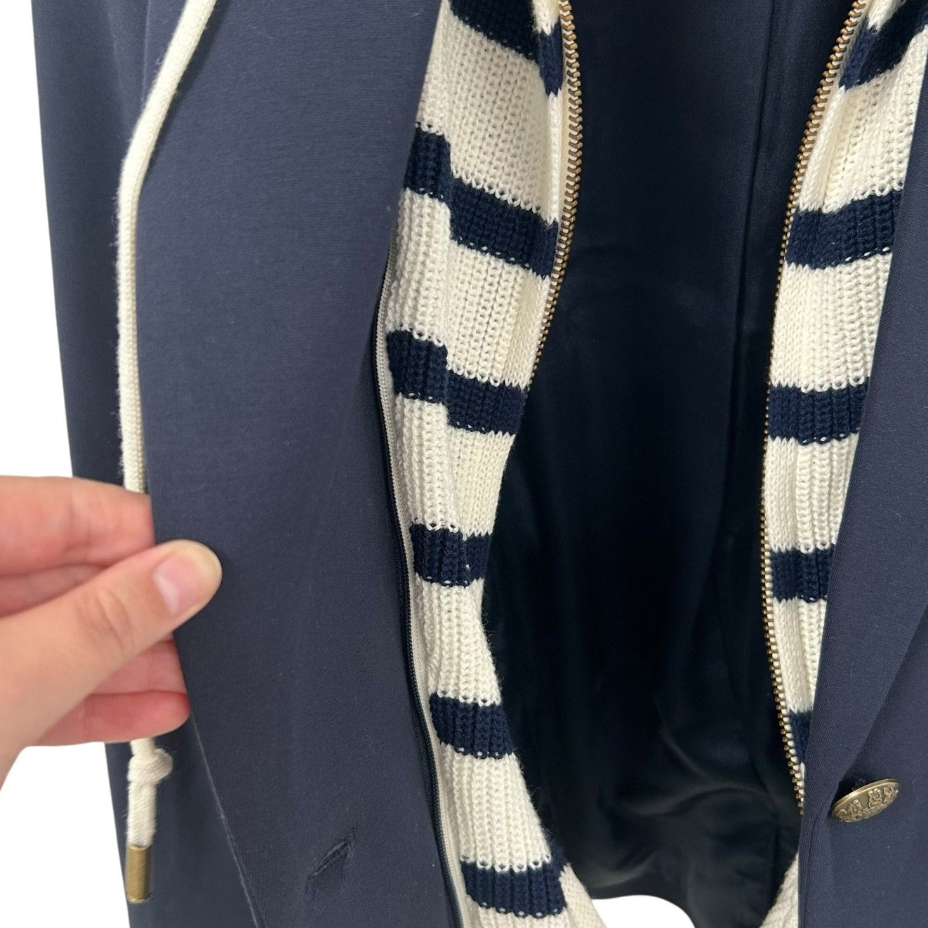 Evereve Navy White Removable Dickey Front Button Dawson Blazer Womens XS