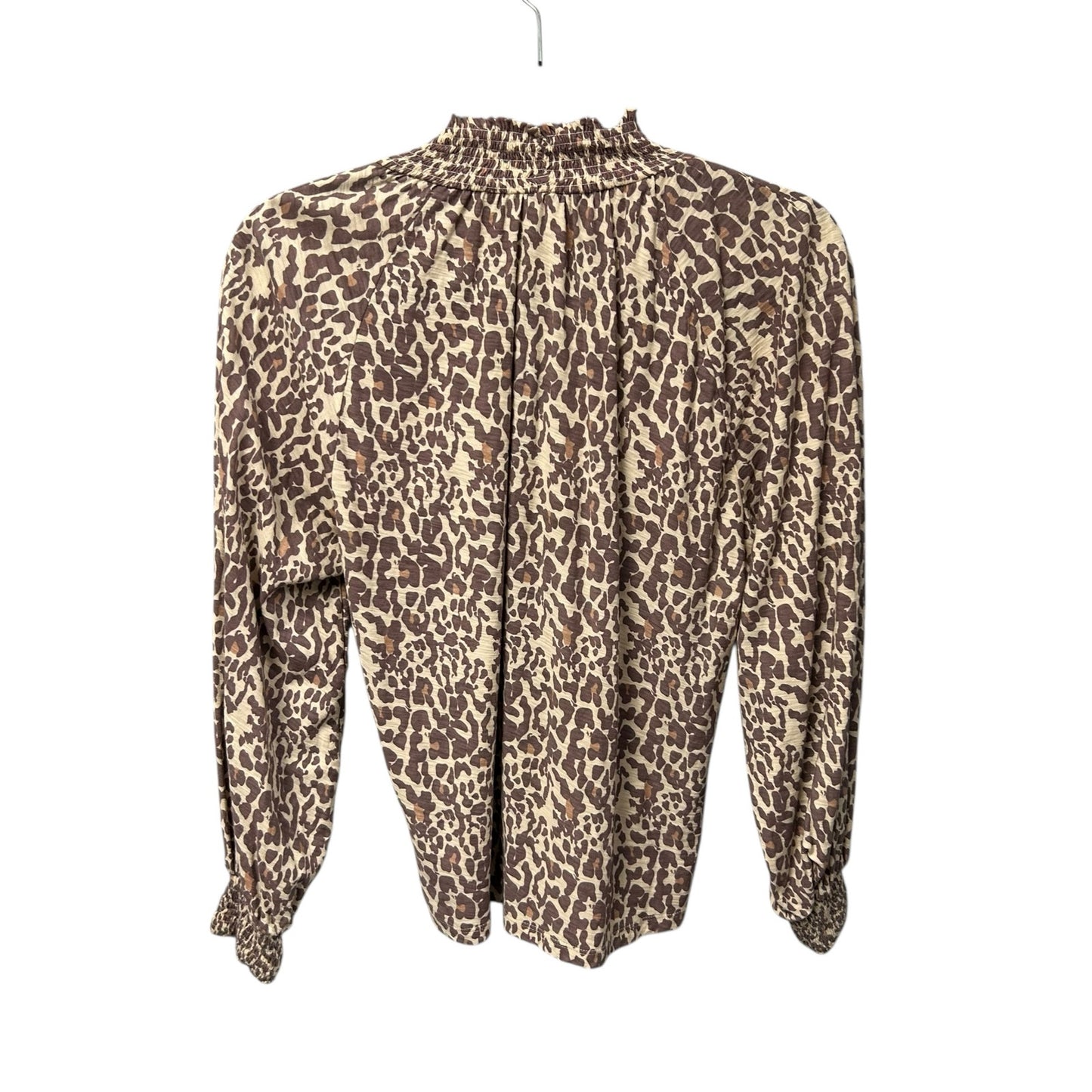 Nation LTD Antique Leopard Melanie Long Sleeve Smocked Peasant Top Womens Small