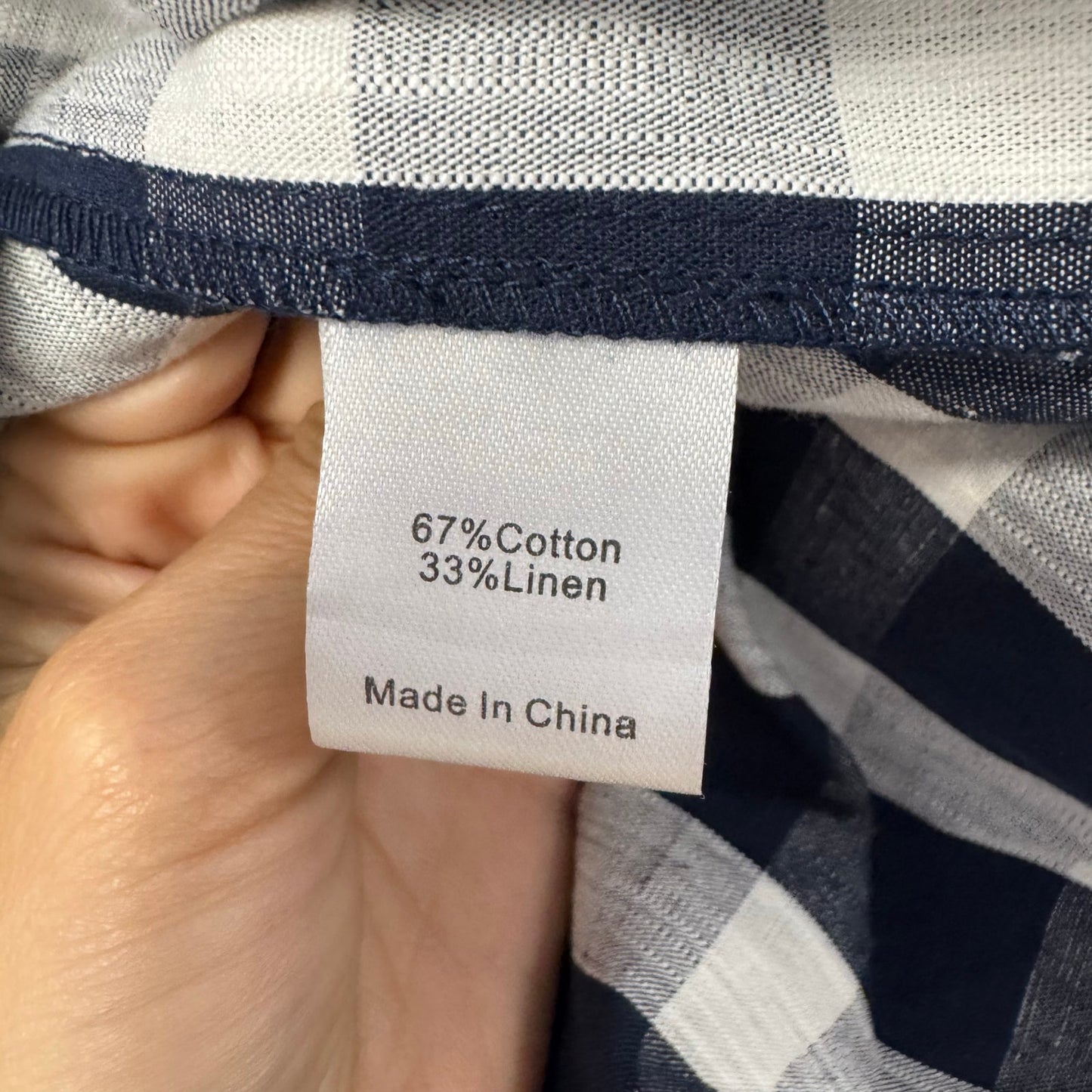 Tuckernuck Navy White Gingham Long Sleeve Linen Blend Tate Dress Womens Small