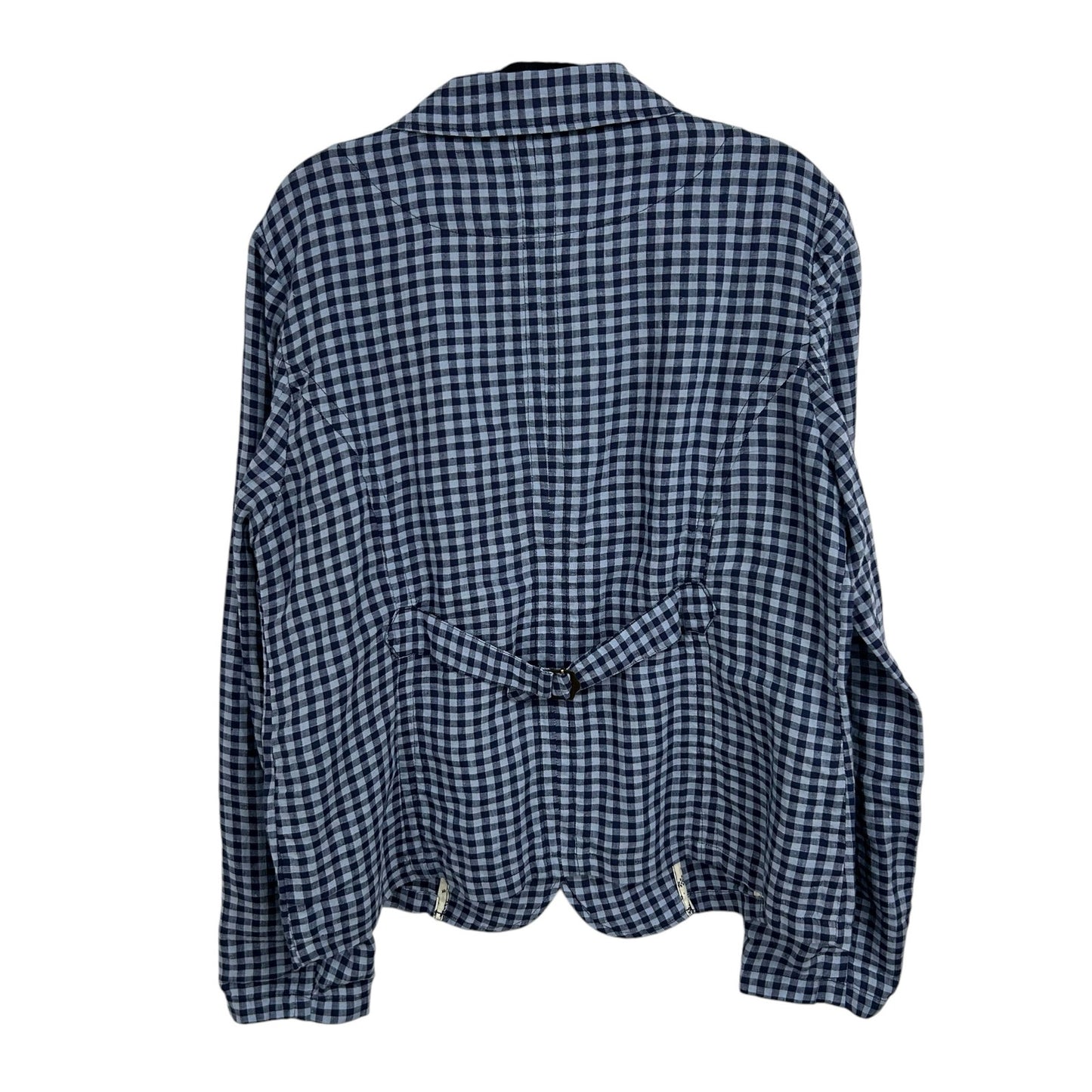 Sundance Navy Blue Gingham Button Front Linen Ziri Blazer Womens Medium