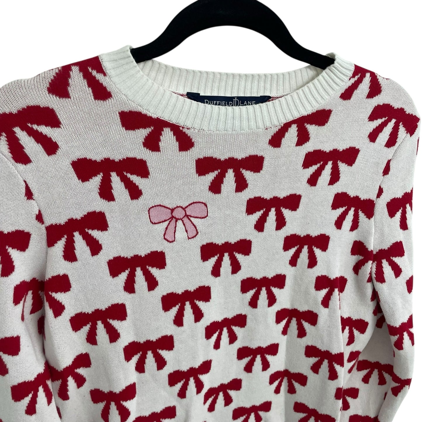 Duffield Lane Heirloom Cotton The Bow Sweater in Ivory Red and Pink Womens XS