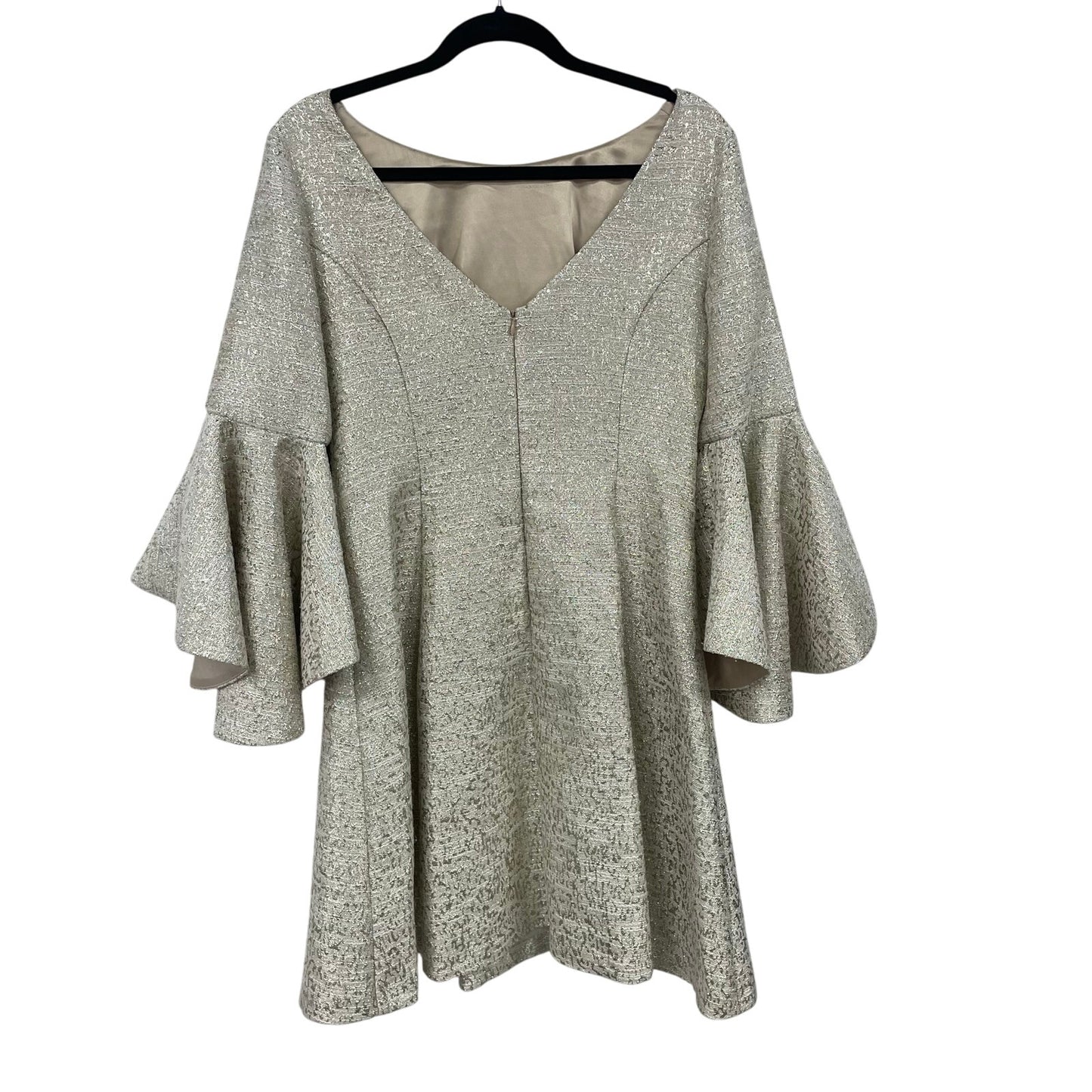 Belle Badgley Mischka Bell Sleeve Metallic Gold Cocktail Dress Womens 10