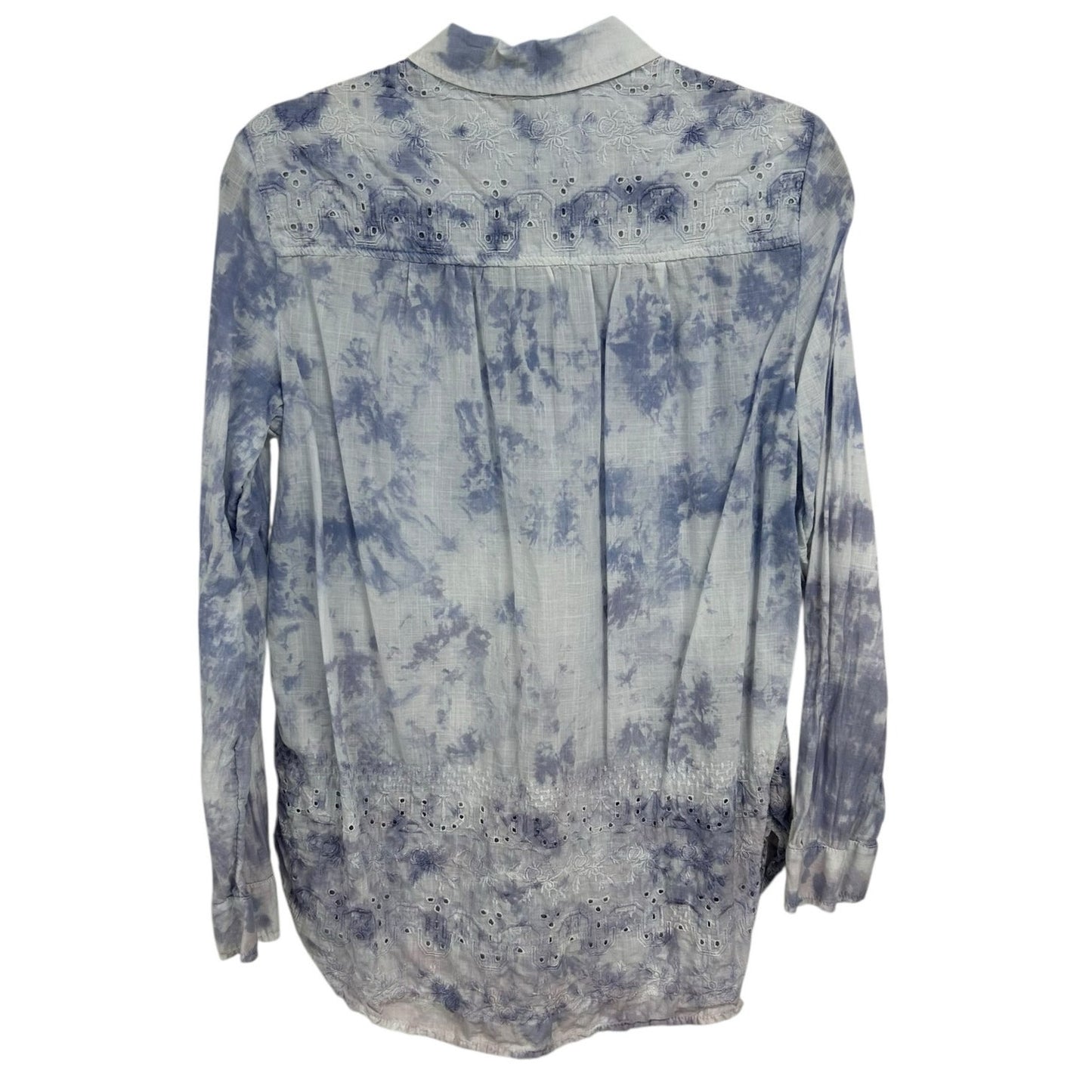 Pilcro Blue White Tie Dye Embroidered Cate Classic Button Down Top Womens XS