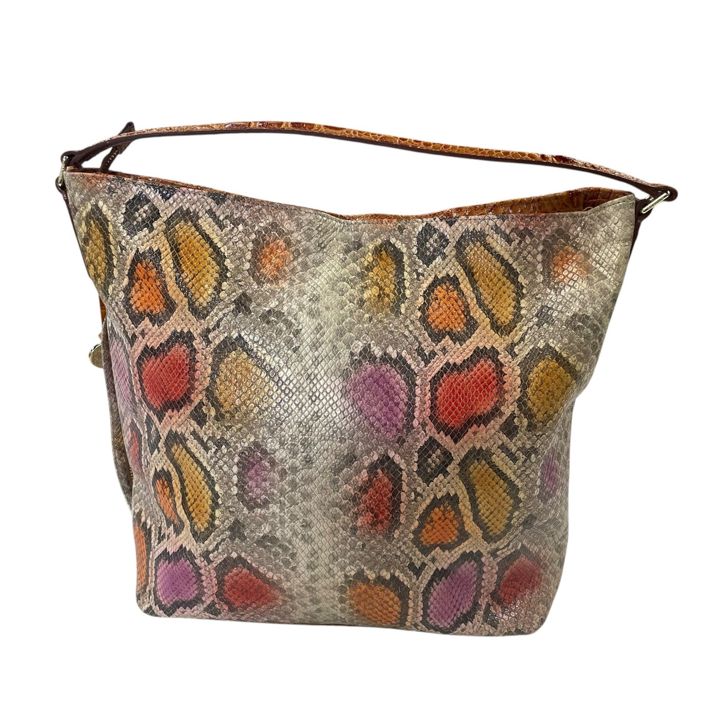 Brahmin Pink Orange Yellow Snakeskin Embossed Leather Isabella Shoulder Handbag