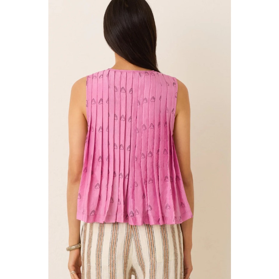 Alix Of Bohemia Fuchsia Heart Print Open Side Tie Front Silk Top Womens X-Small