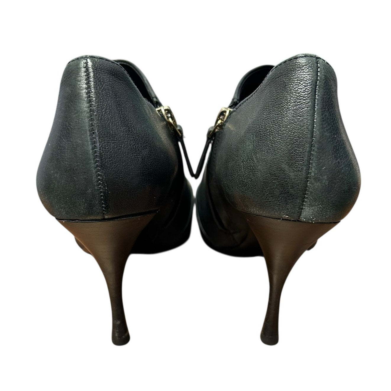 Tory Burch Charcoal Black Leather Lorelei Pointed Toe Side Zip Booties Womens 9