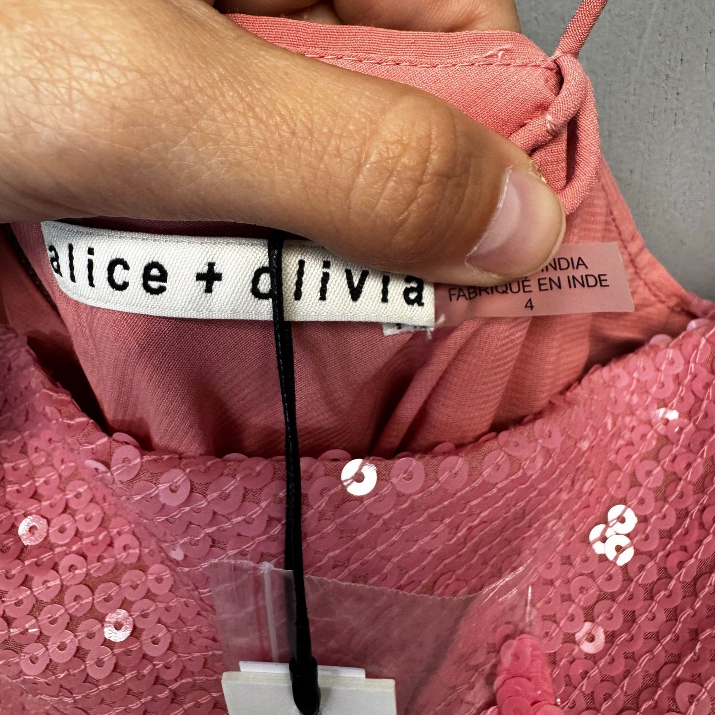 NWT Alice + Olivia Pink Harmony Sequined Asymmetric Slip Dress Womens 4 AS IS