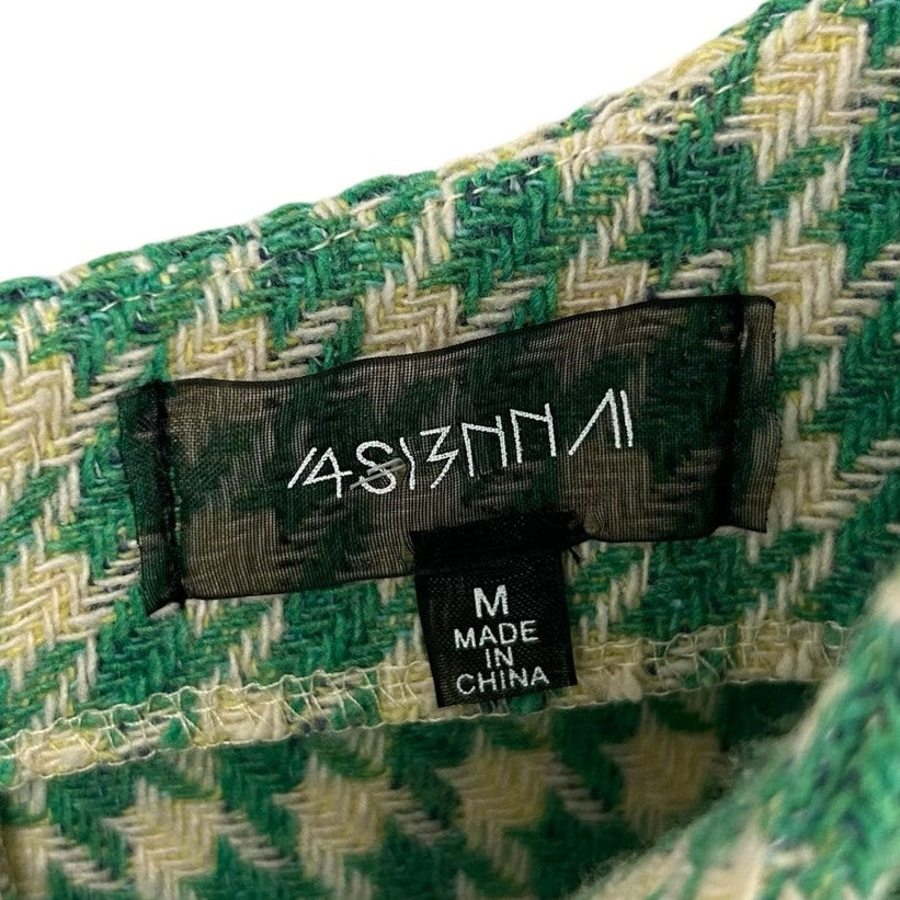 4SI3NNA Green Houndstooth Shailene Sleeveless Mini Dress Womens Medium