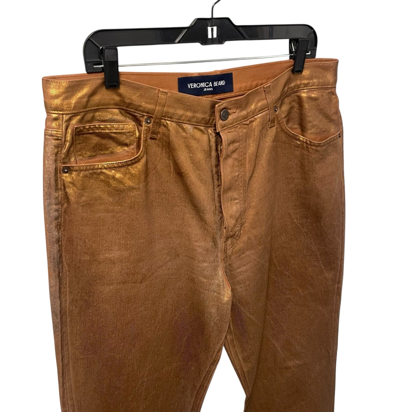 Veronica Beard Jeans Daniela Straight Leg High Rise Bronze Metallic Pant Size 32
