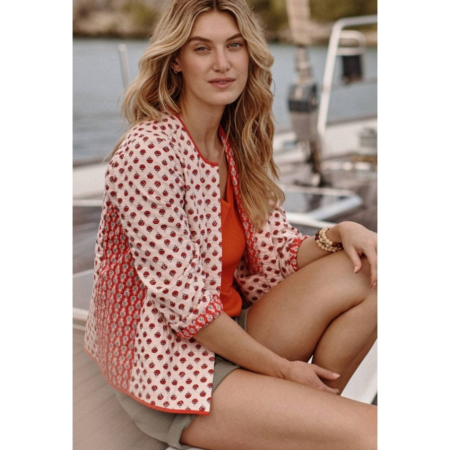 J. Jill Strawberry Floral Block Lightweight Quilted Long Sleeve Jacket Womens 3X
