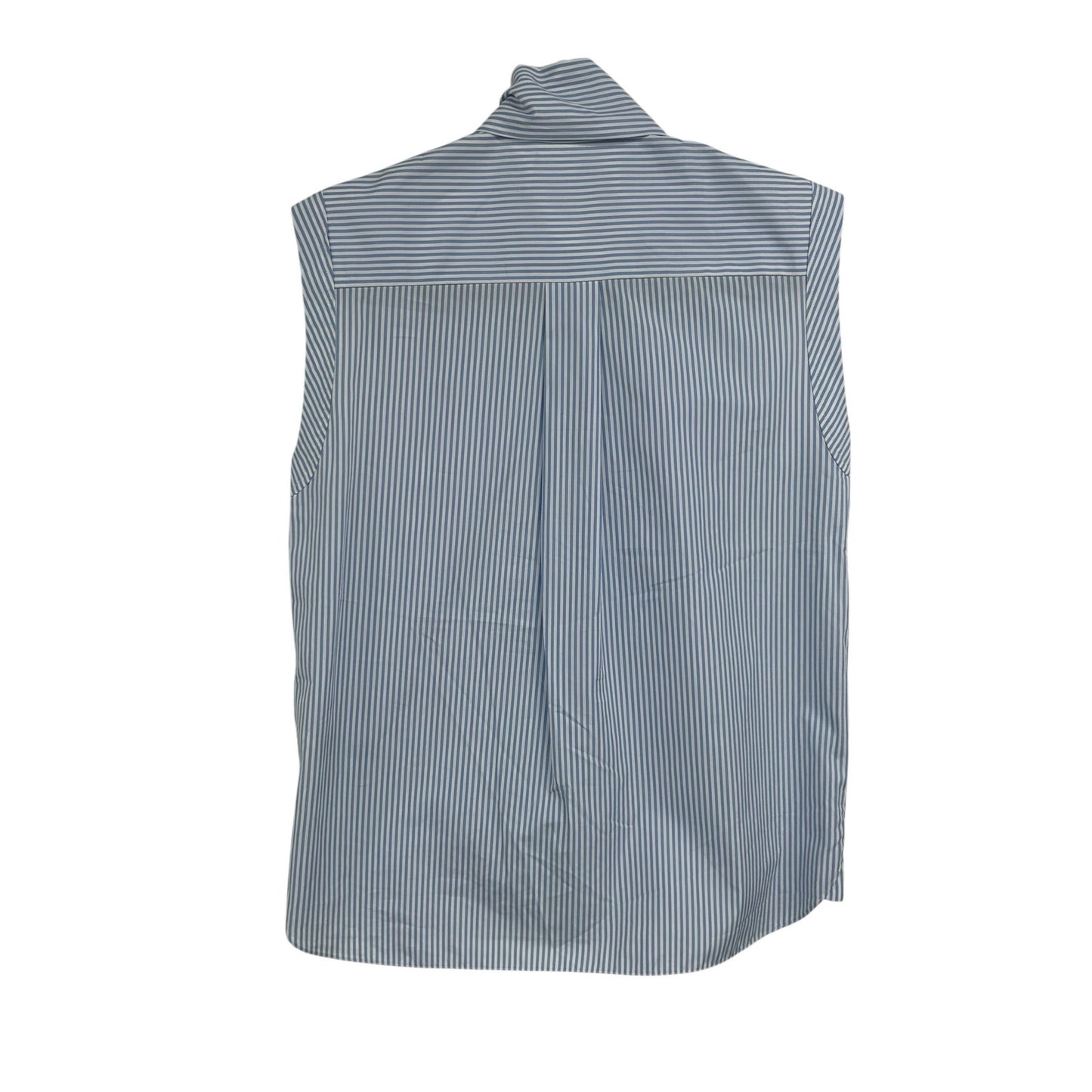 Another Tomorrow Azure Blue White Tie Neck Stripe Poplin Blouse Womens 36 / US 0