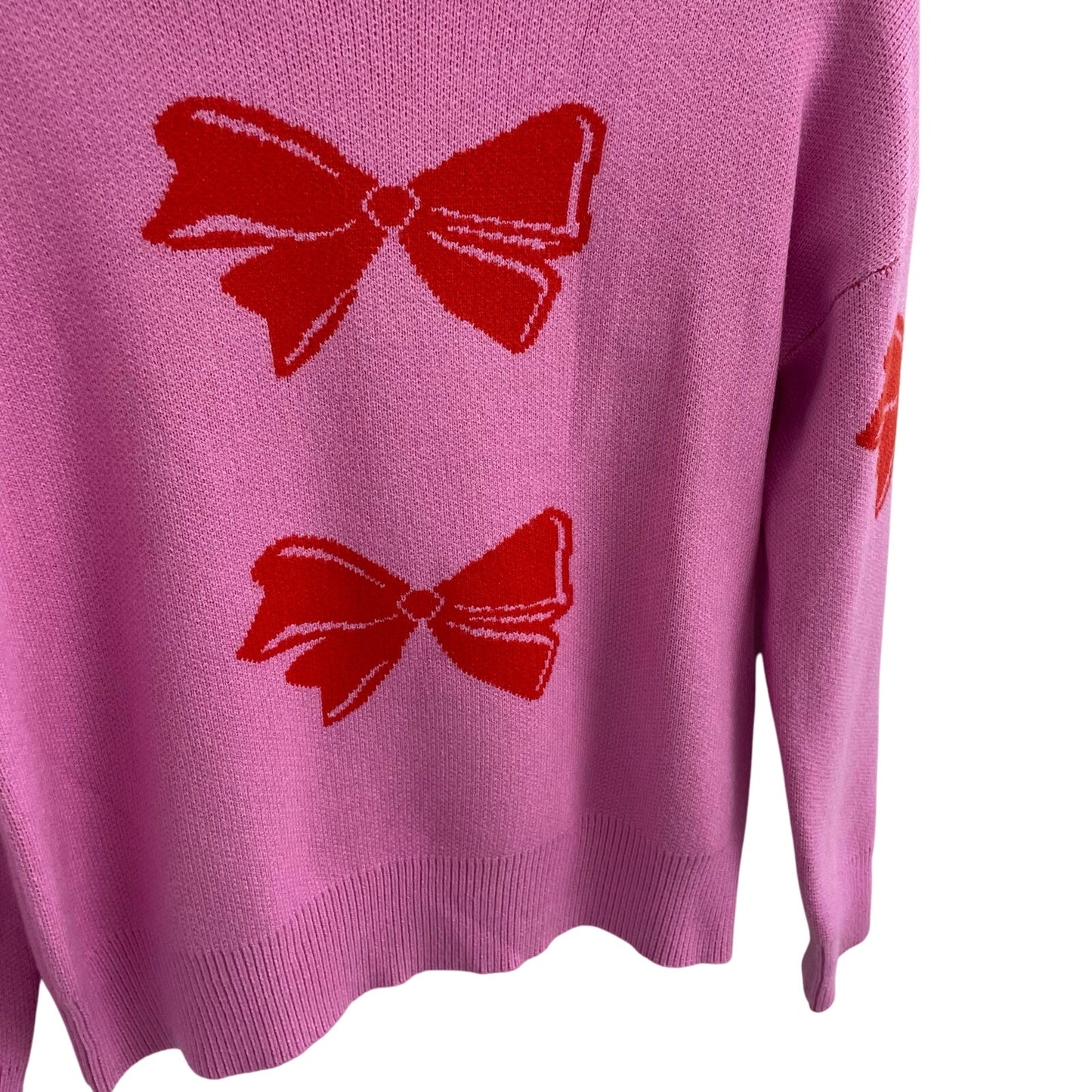 NWT THML Pullover Crewneck Bow Sweater Pink Red Womens Size XS