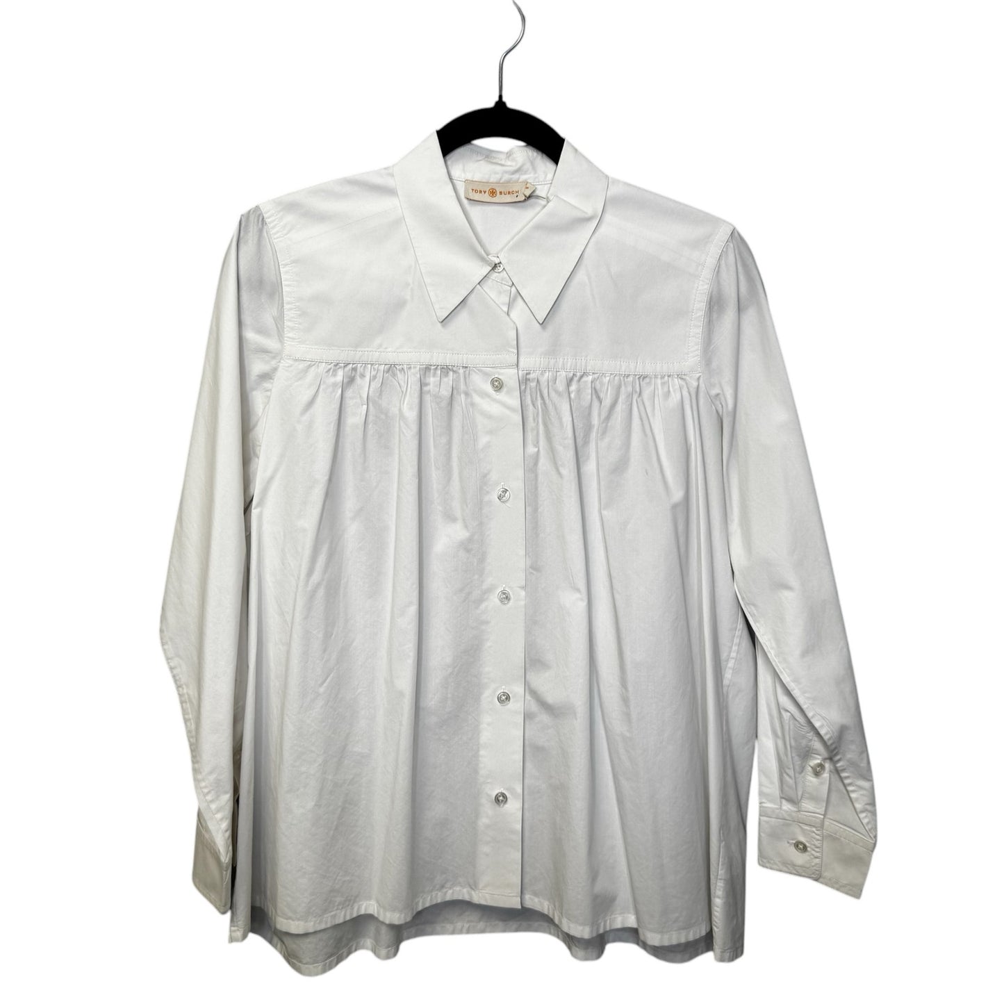 Tory Burch White Long Cuff Sleeve Button Front Cotton Poplin Shirt Womens Small