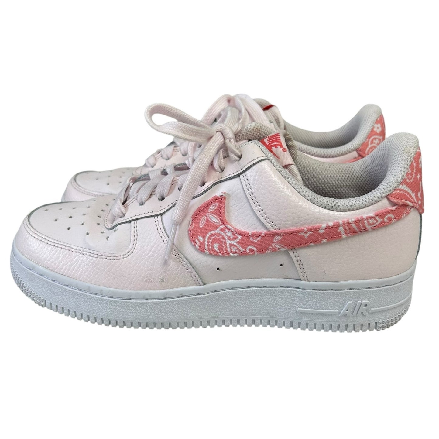 Nike Air Force 1 '07 Pearl Pink Coral White Paisley Lace Up Sneakers Womens 7