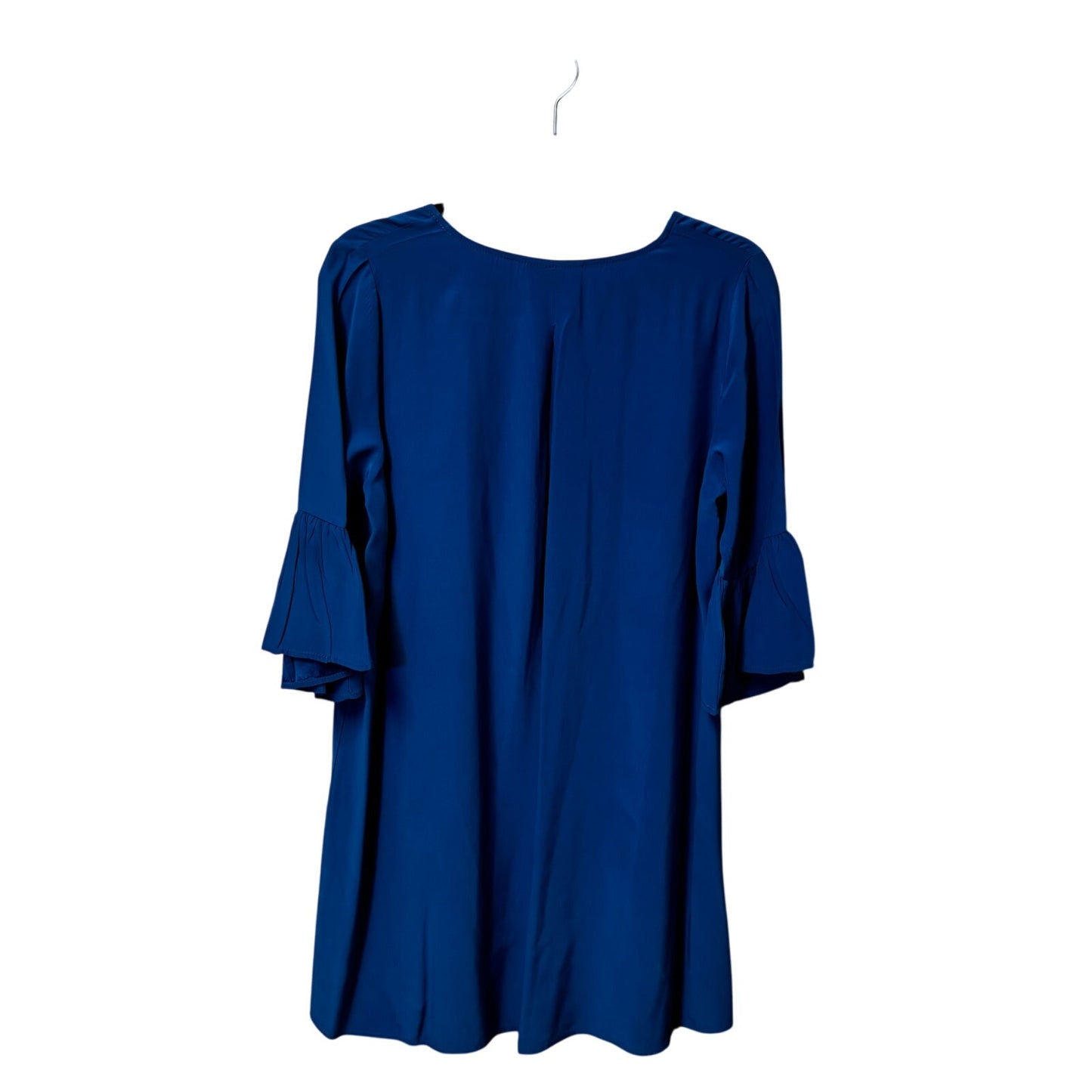 La Roque Blue 3/4 Ruffle Sleeve Round Neck Hi Low Silk Mini Dress Womens Large