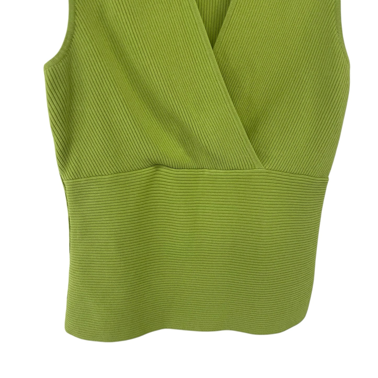 Y2K Cyrus V Neck Sleeveless Ribbed Knit Low Cut Tank Top Green Size Petite Small