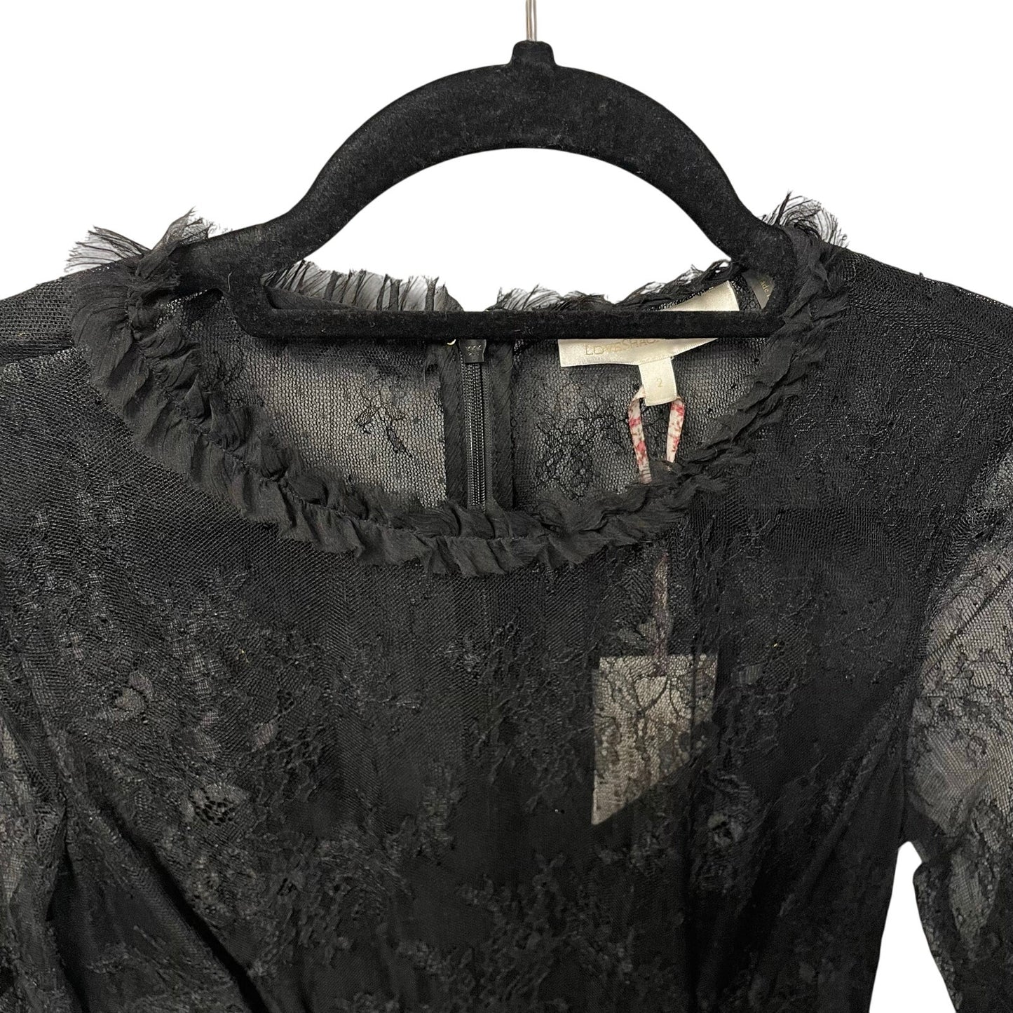NWT LoveShackFancy Amberleigh Black Ruffle Lace Mini Dress Womens Size 2