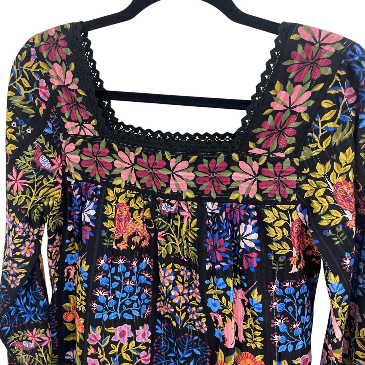 Printfresh Opening Day Patchwork Floral Multicolor Animal Print Top Womens XS