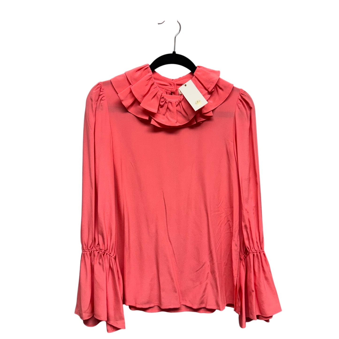NWT Tory Burch Vivid Pink Long Sleeve Silk Draped Collar Blouse Womens Medium