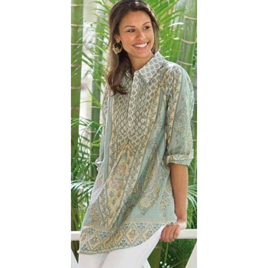 Soft Surroundings Tabitha Long Sleeve Tunic Top Floral Paisley Print Medium