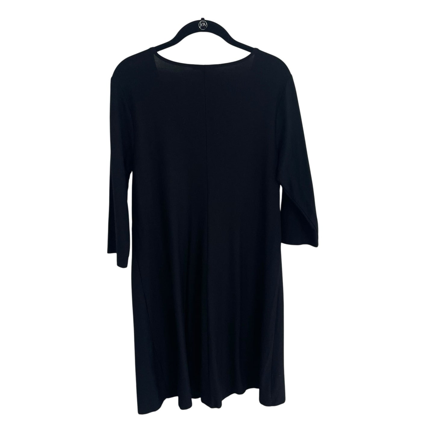 Eileen Fisher Lowcut Knotted Front 3/4 Sleeve Black Shift Dress Womens Large
