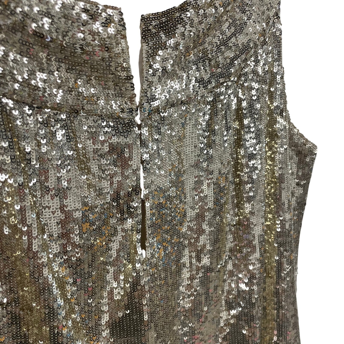 Tory Burch Metallic Gold Sequin Sleeveless Silk Sheath Dress Womens Size 8