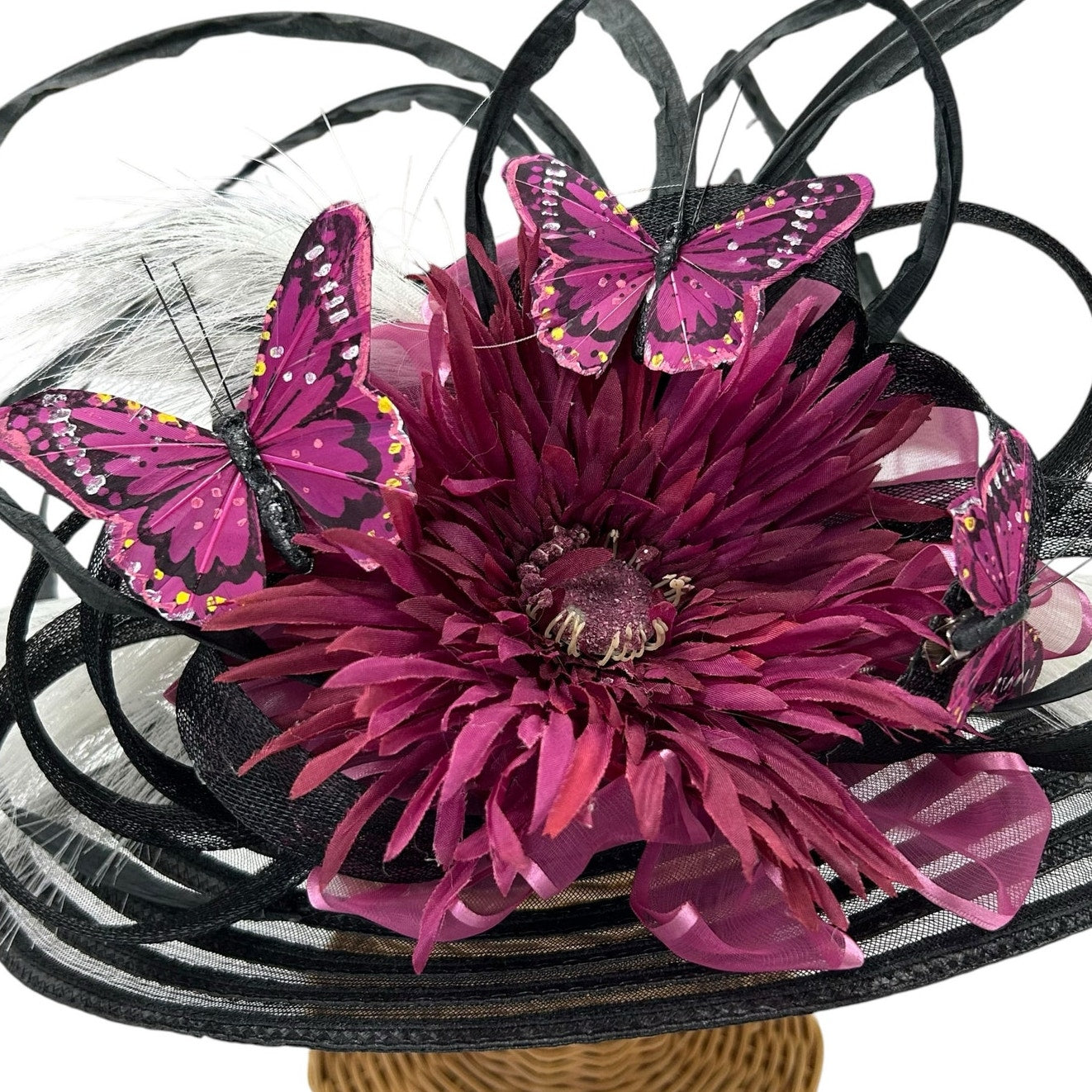 Hat Originals by Becky Black Purple Butterfly Embellished Derby Hat One Size
