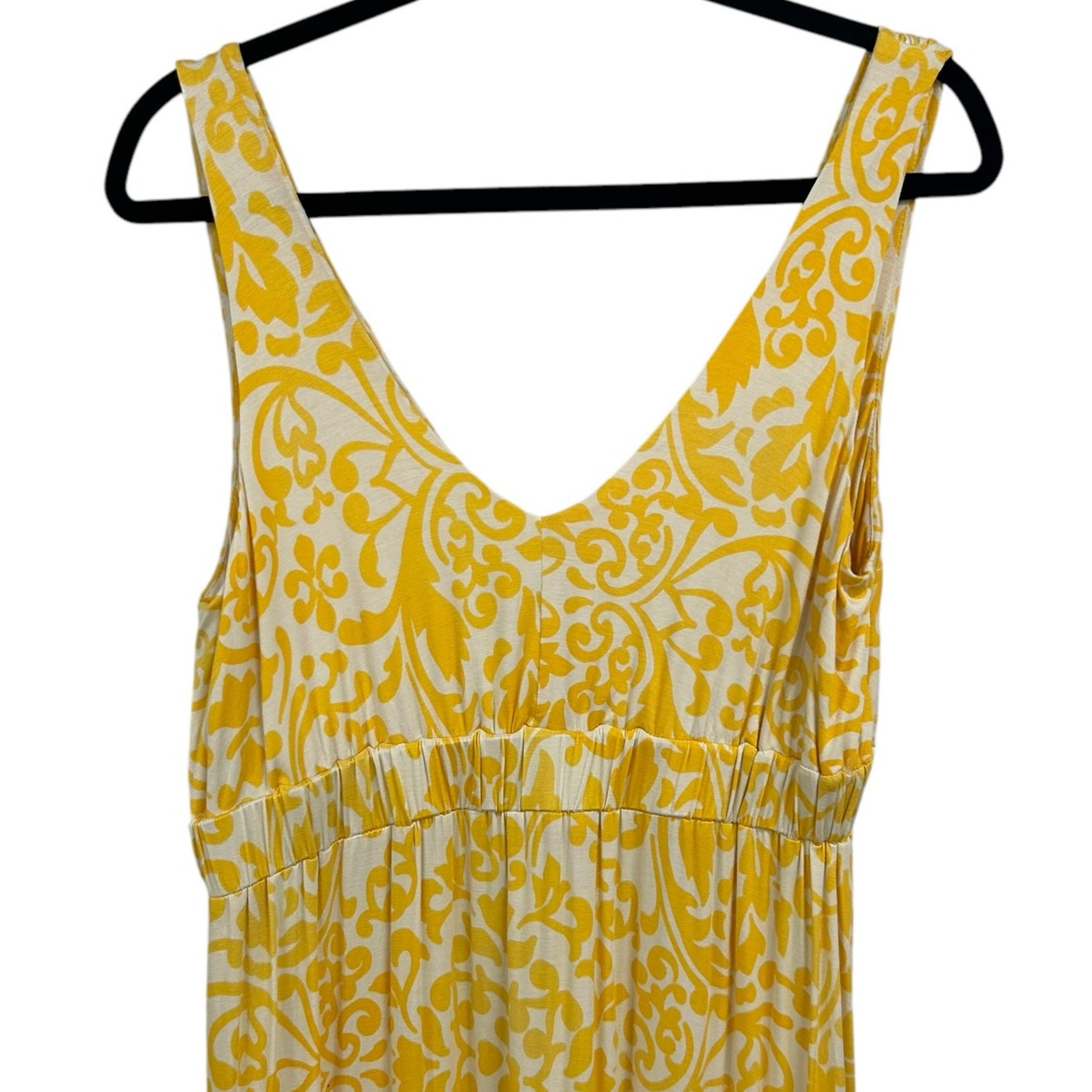 Sundance Yellow White Printed Jersey Knit Sleeveless Maxi Dress Womens Large