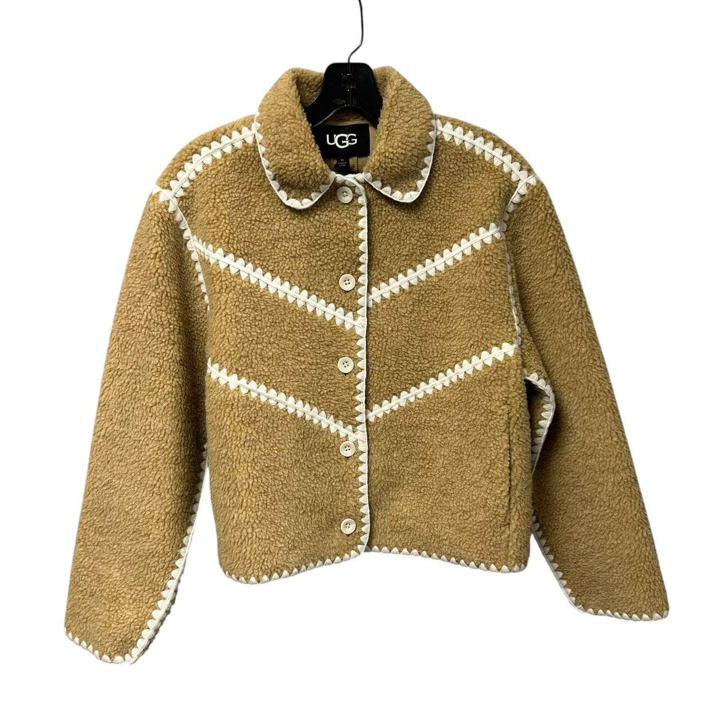 NWT UGG Sand Heather White Ellison UGGfluff Shell Fleece Button Jacket Womens XS