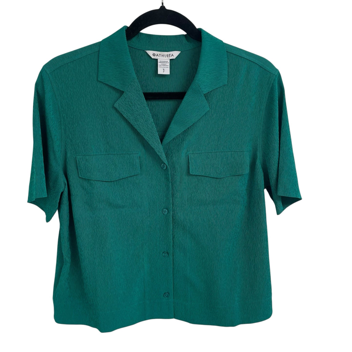 Athleta Short Sleeve Button Up Echo Top in Dark Green Womens Size Small