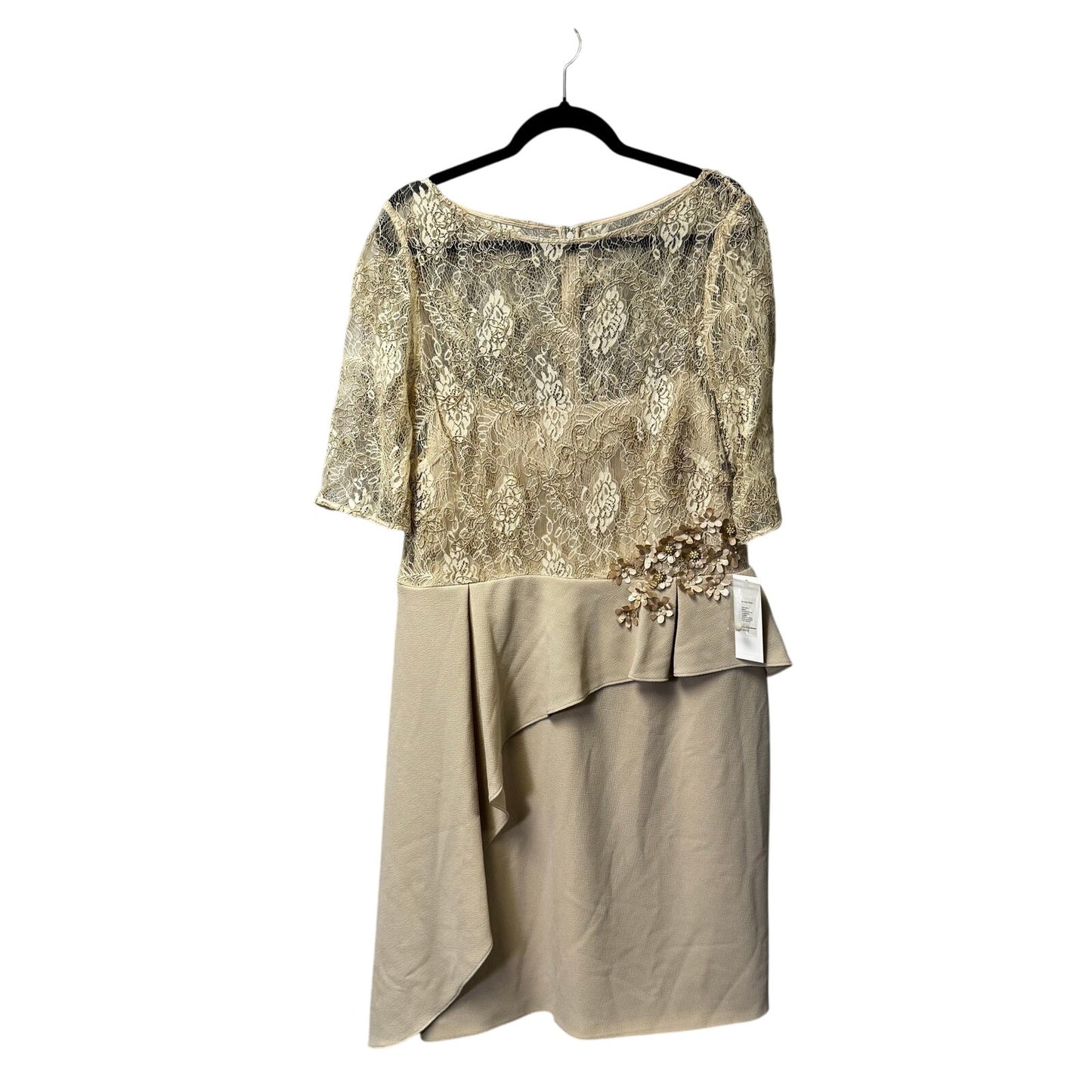 NWT Teri Jon Champagne Floral Lace Short Sleeve Round Neck Sheath Dress Women 18