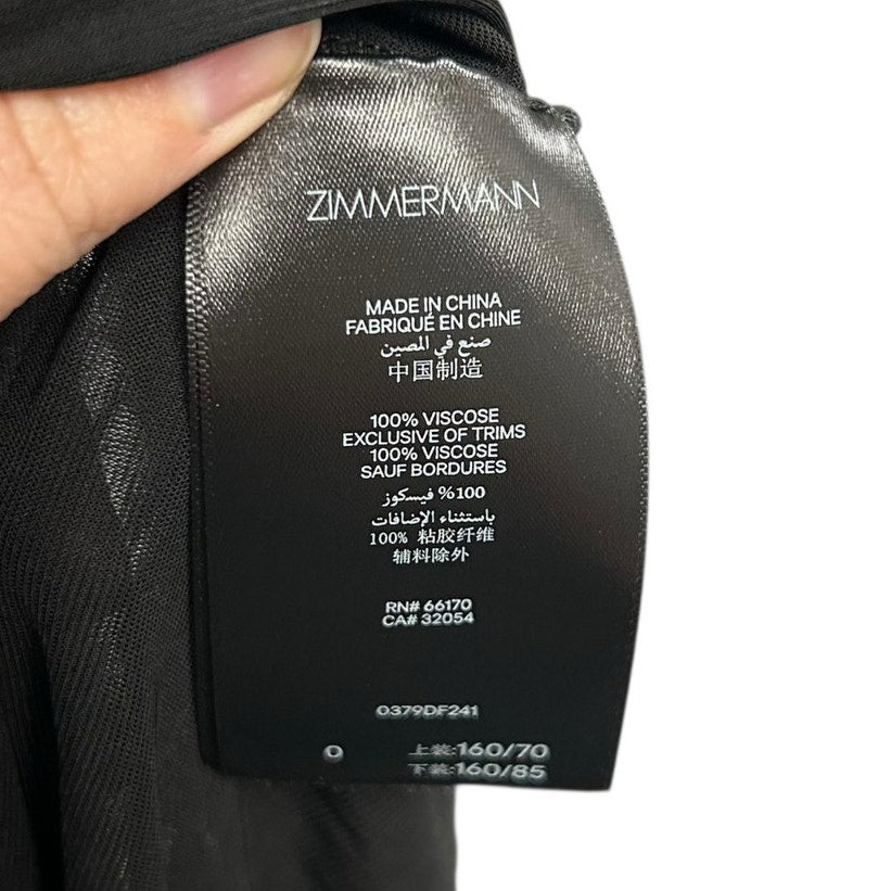 NWT Zimmermann Black Illustration Asymmetrical Gathered Midi Dress Womens US 4