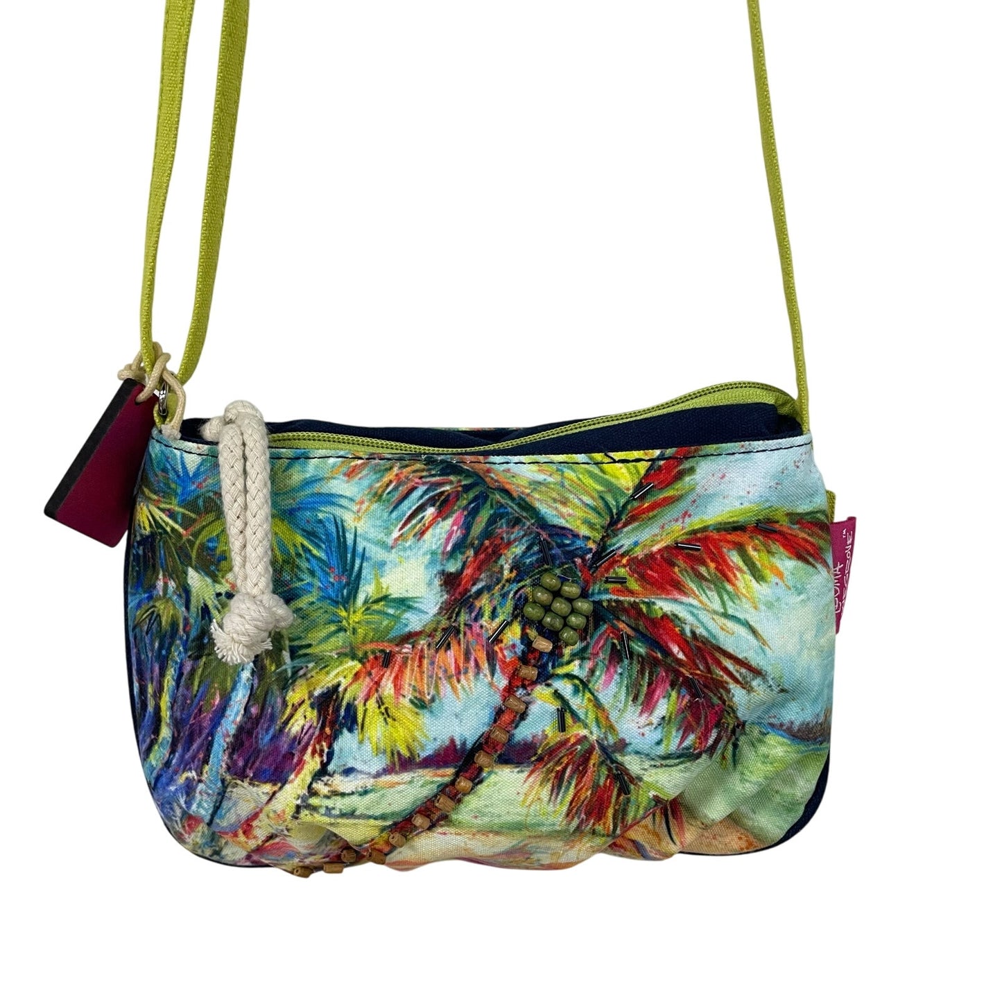 Leoma Lovegrove Multicolor Embellished Palm Tree Beach Scene Crossbody Handbag