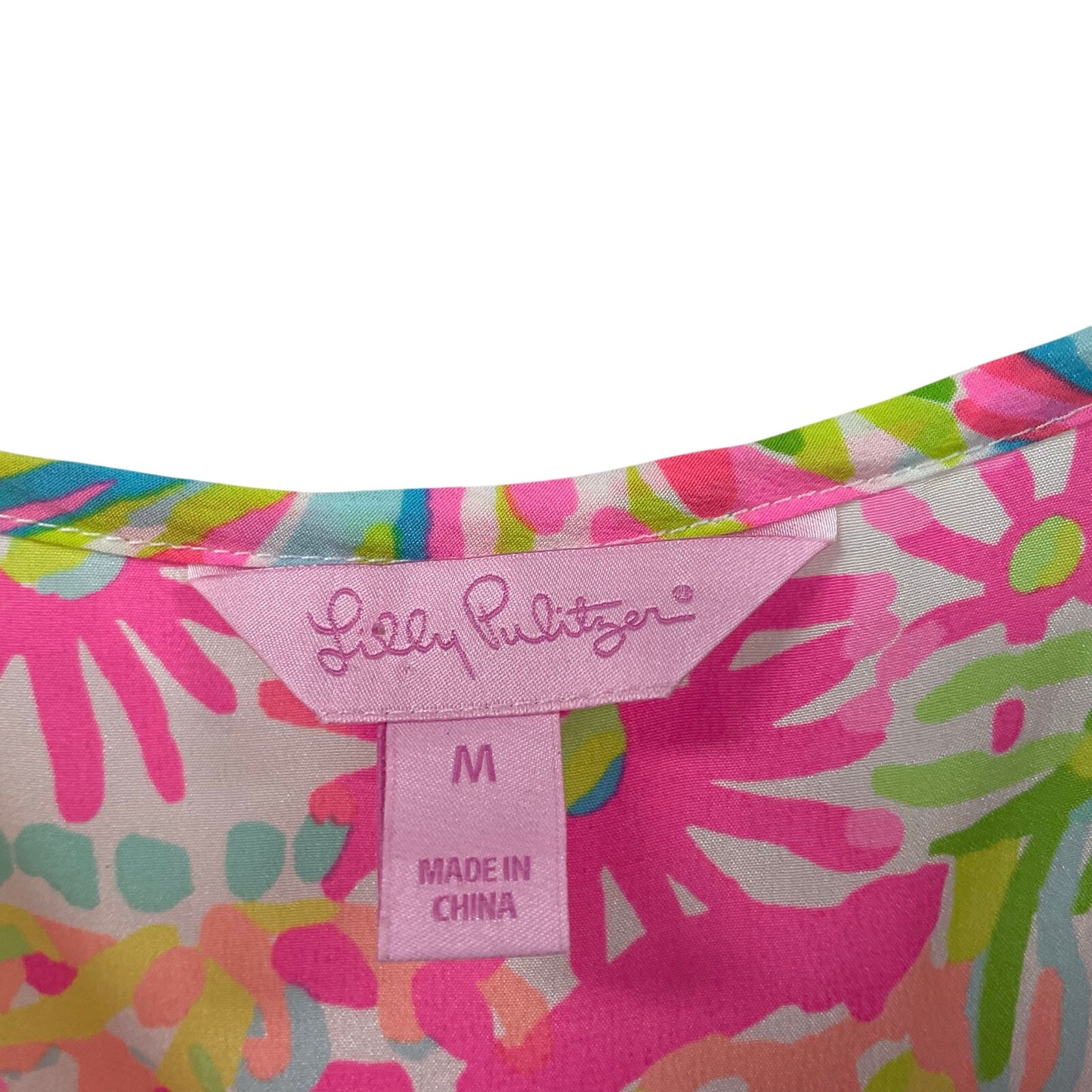 Lilly Pulitzer Cosmos 100% Silk Lovers Coral Colorful Tank Top Womnes Medium