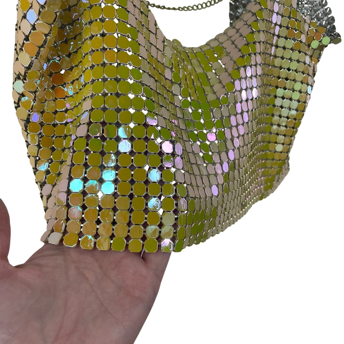 NWT Urban Outfitters Harlow Metal Mesh Cropped Top Chartreuse Green Size Small