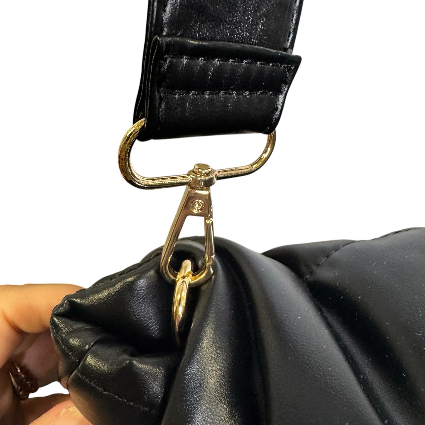 Anthropologie Black Puffy Quilted Fold Over Edison Shoulder Bag