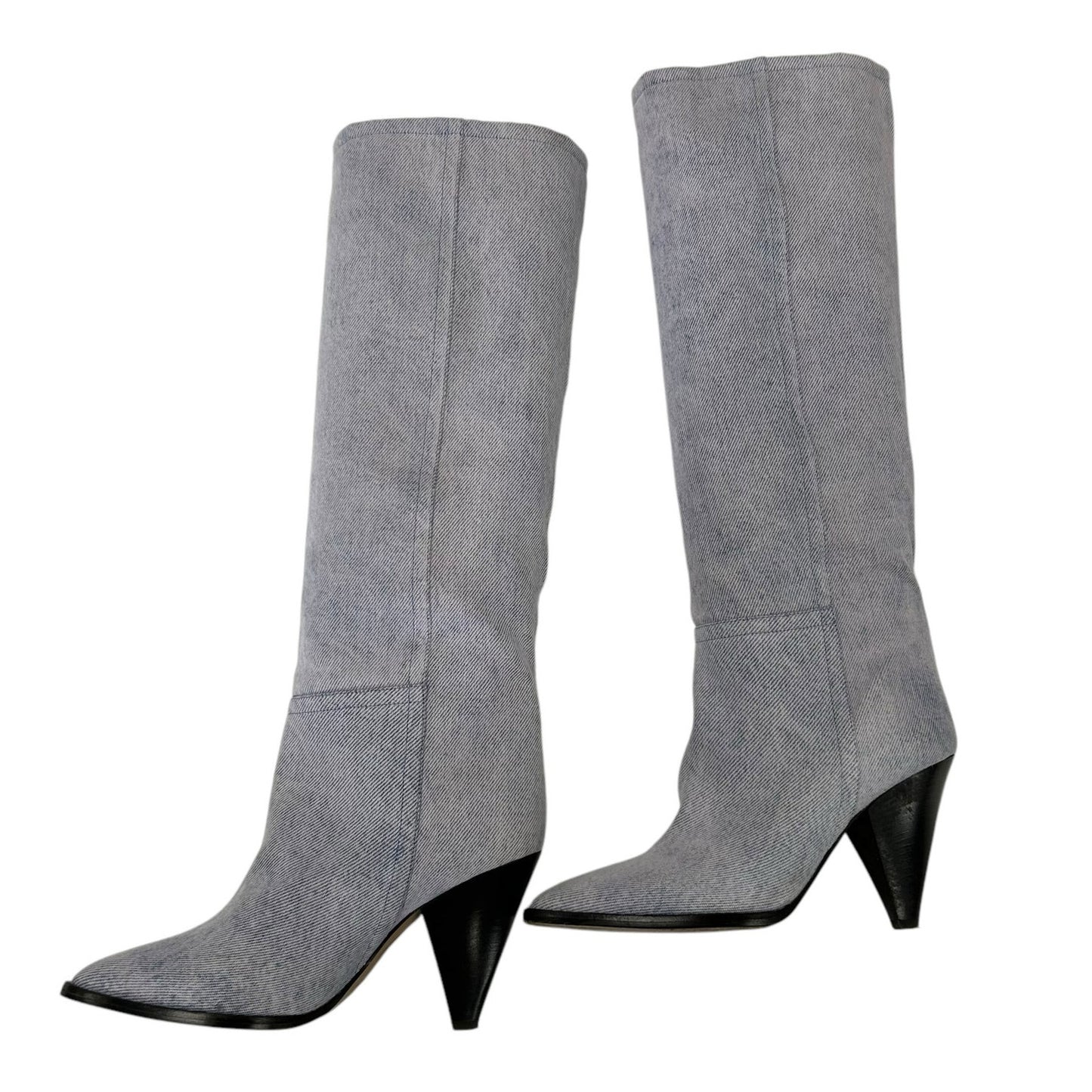 Isabel Marant Lilac Denim Ririo Tall Pull On Pointed Toe Boots Womens 37 / US 7