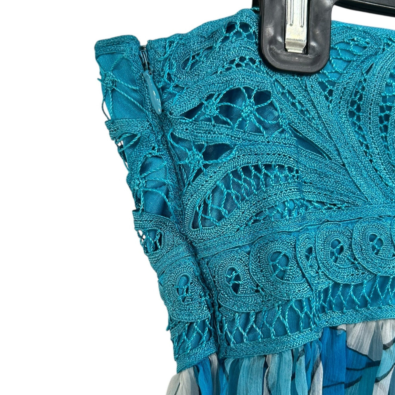Issue Y2K Silk Blue Printed Embroidered Bodice Halter Mini Dress Womens Size 6