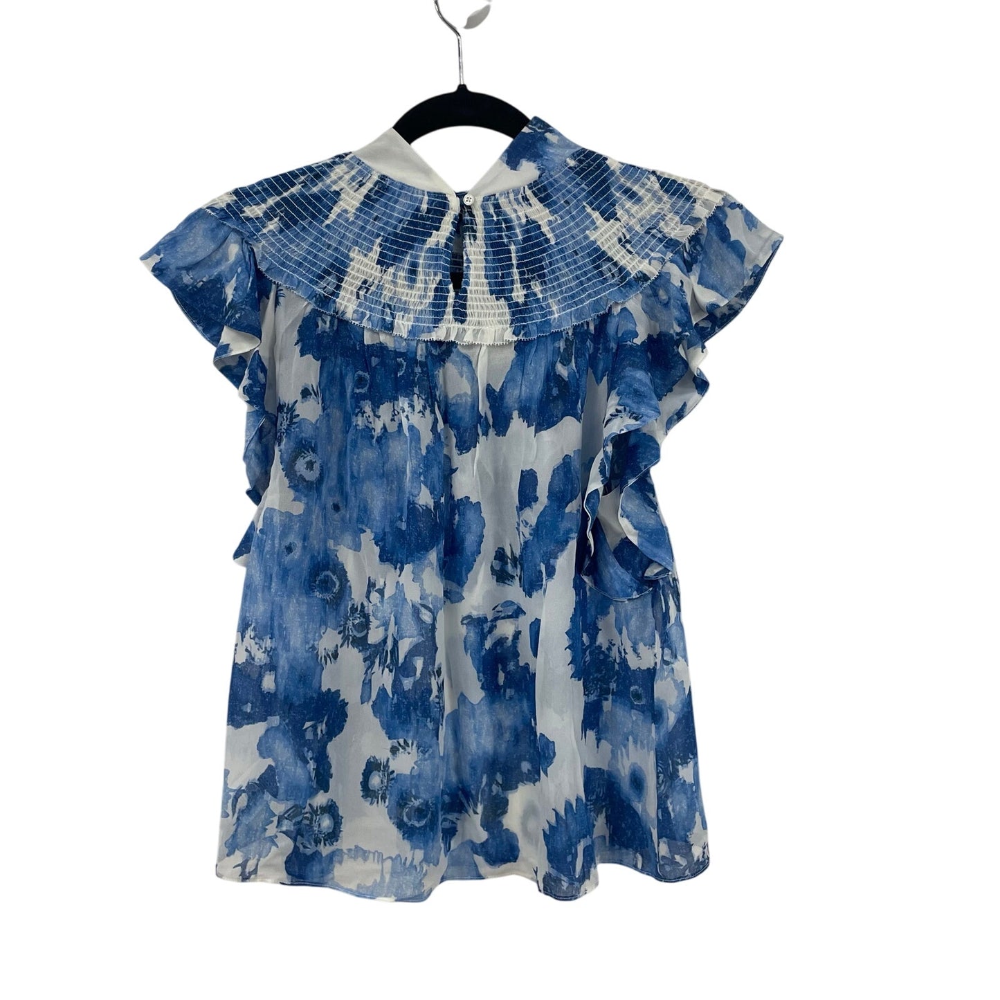 Joie 100% Silk Ruffle Sleeve Orville Top Blue Porcelain Floral Print Size Small