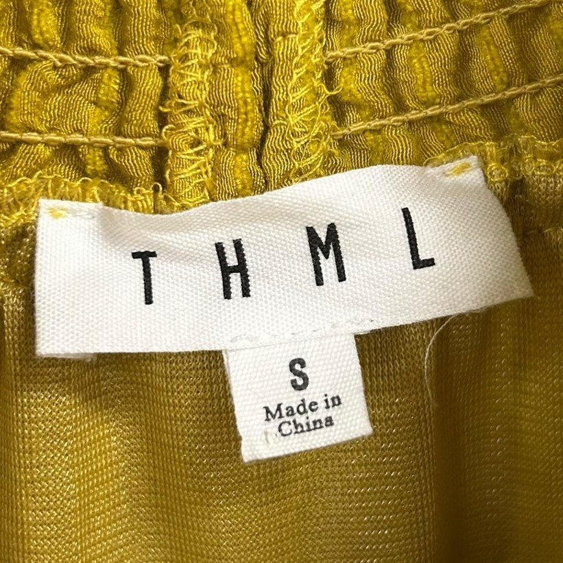 THML Mustard Yellow Sleeveless Stripe Ruffle Tank Top Womens Small