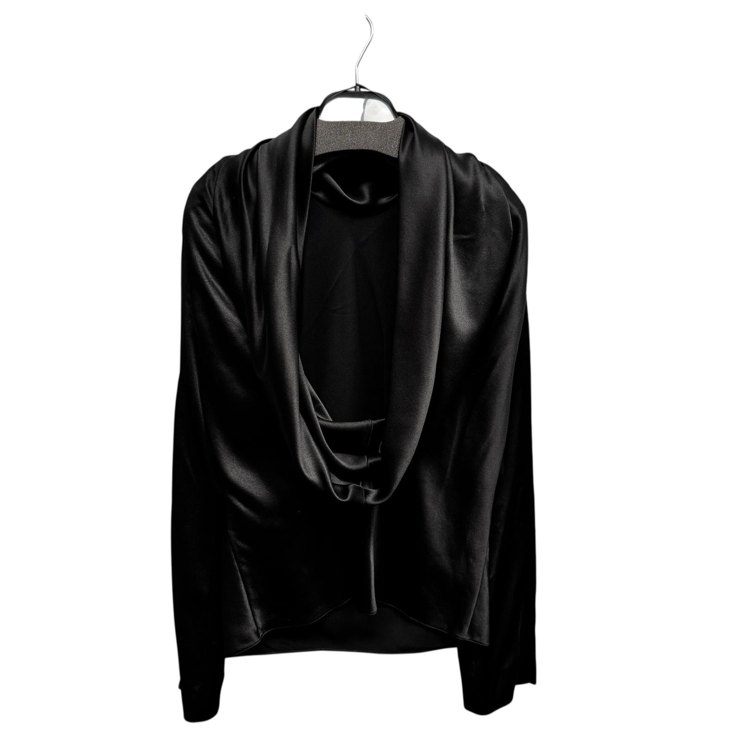 NWT Saint Laurent Black Long Sleeve High Neck Cowl Back Silk Blouse Womens 4
