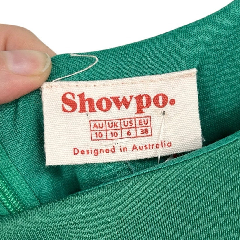 NWT Showpo Jade Green A Whole Lot of Love Sleeveless Lined Mini Dress Womens 6