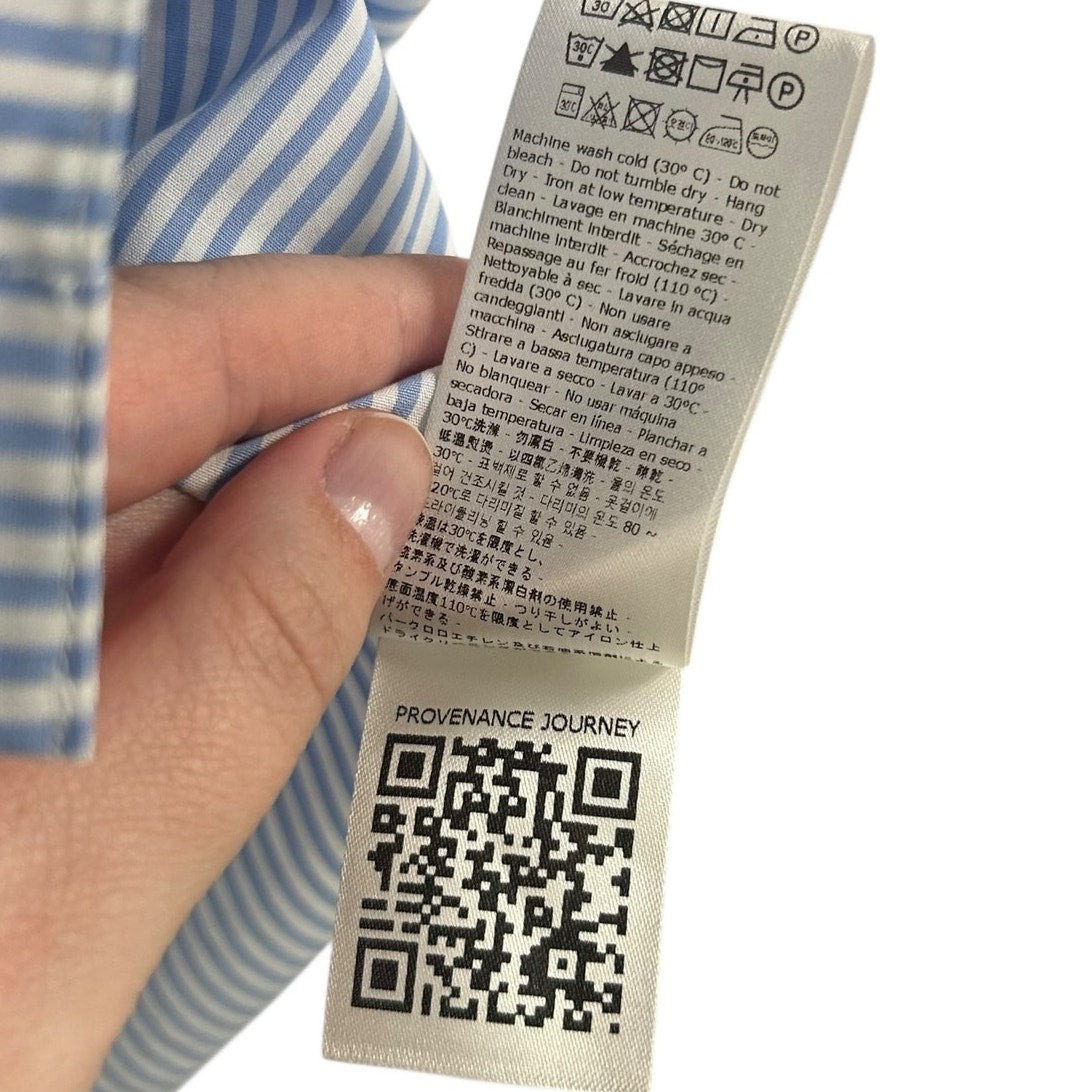 Another Tomorrow Azure Blue White Tie Neck Stripe Poplin Blouse Womens 36 / US 0