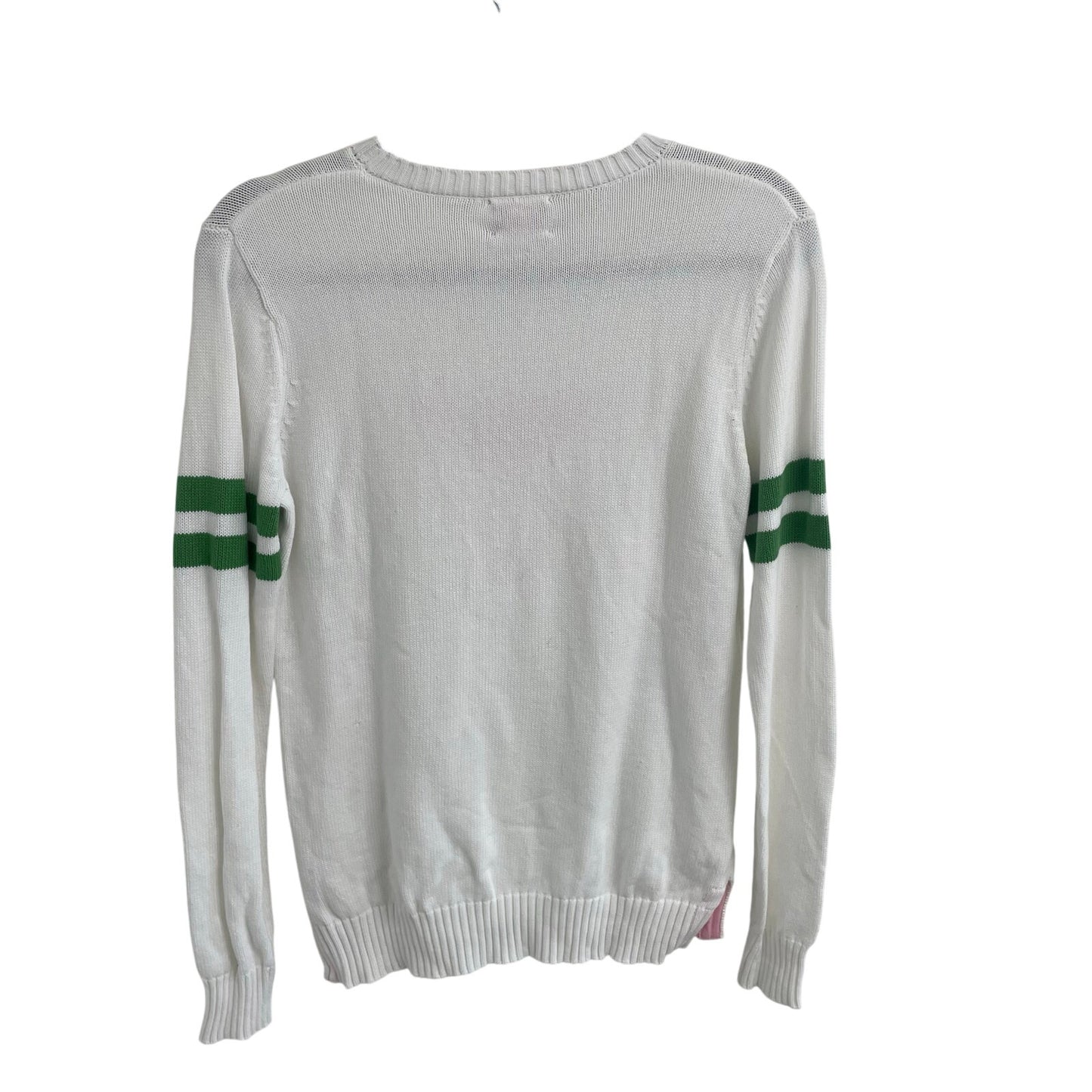 Pink Pineapple Martini Time Sweater White Pink Green Knit Crewneck Womens Small