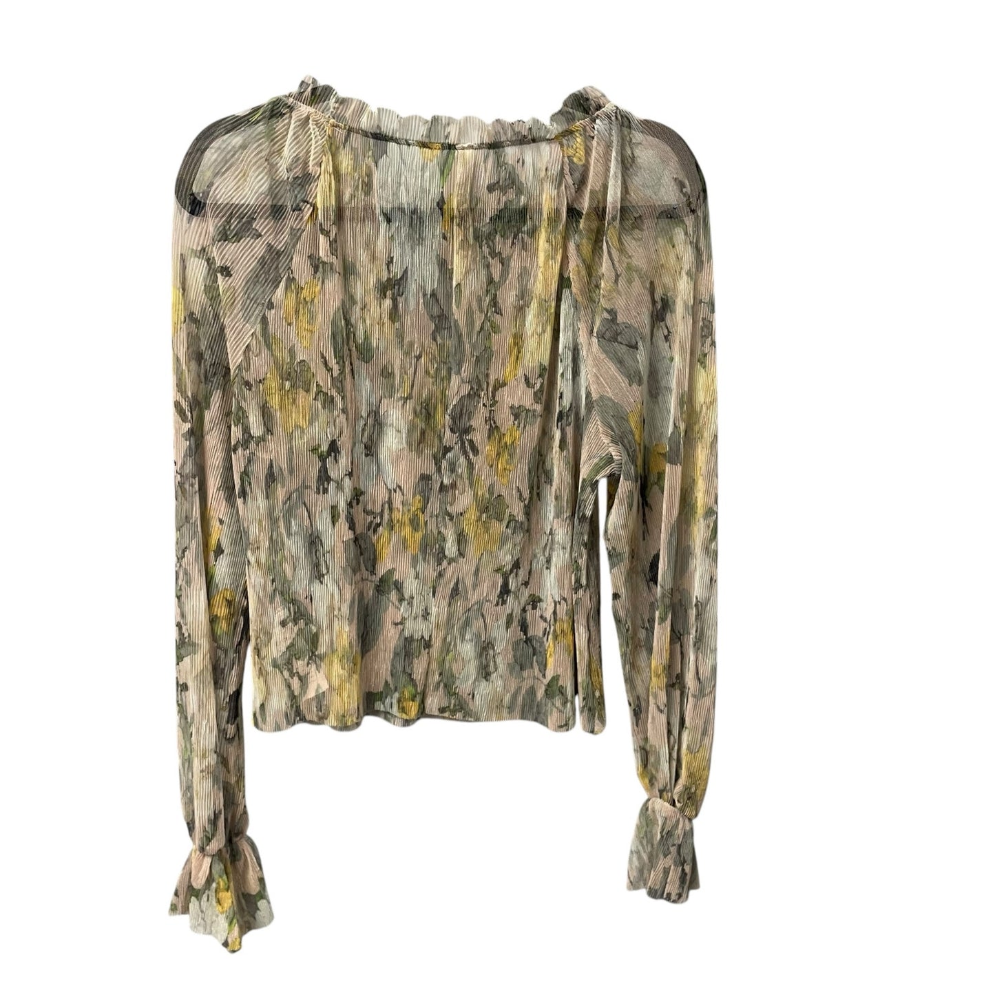By Anthropologie Long Sleeve Printed Sheer Blouse Womens XS