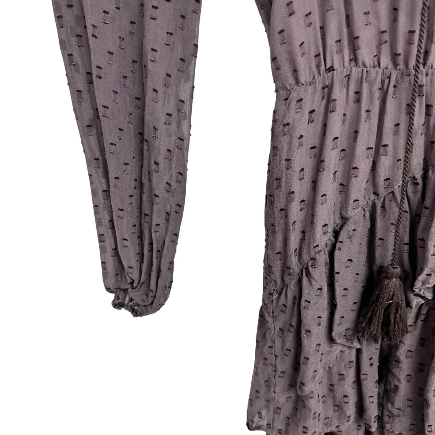 Marie Oliver Purple Long Sleeve V Neck Hanging Tassels Silk Charley Dress Small