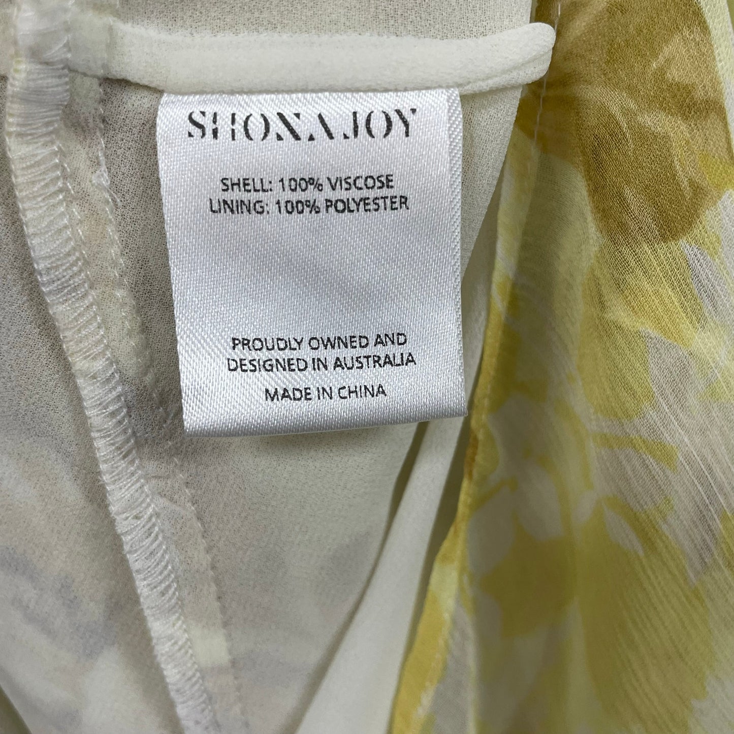Shona Joy Light Yellow Floral Leticia Tiered Dress Mock Neck Midi Length US 4